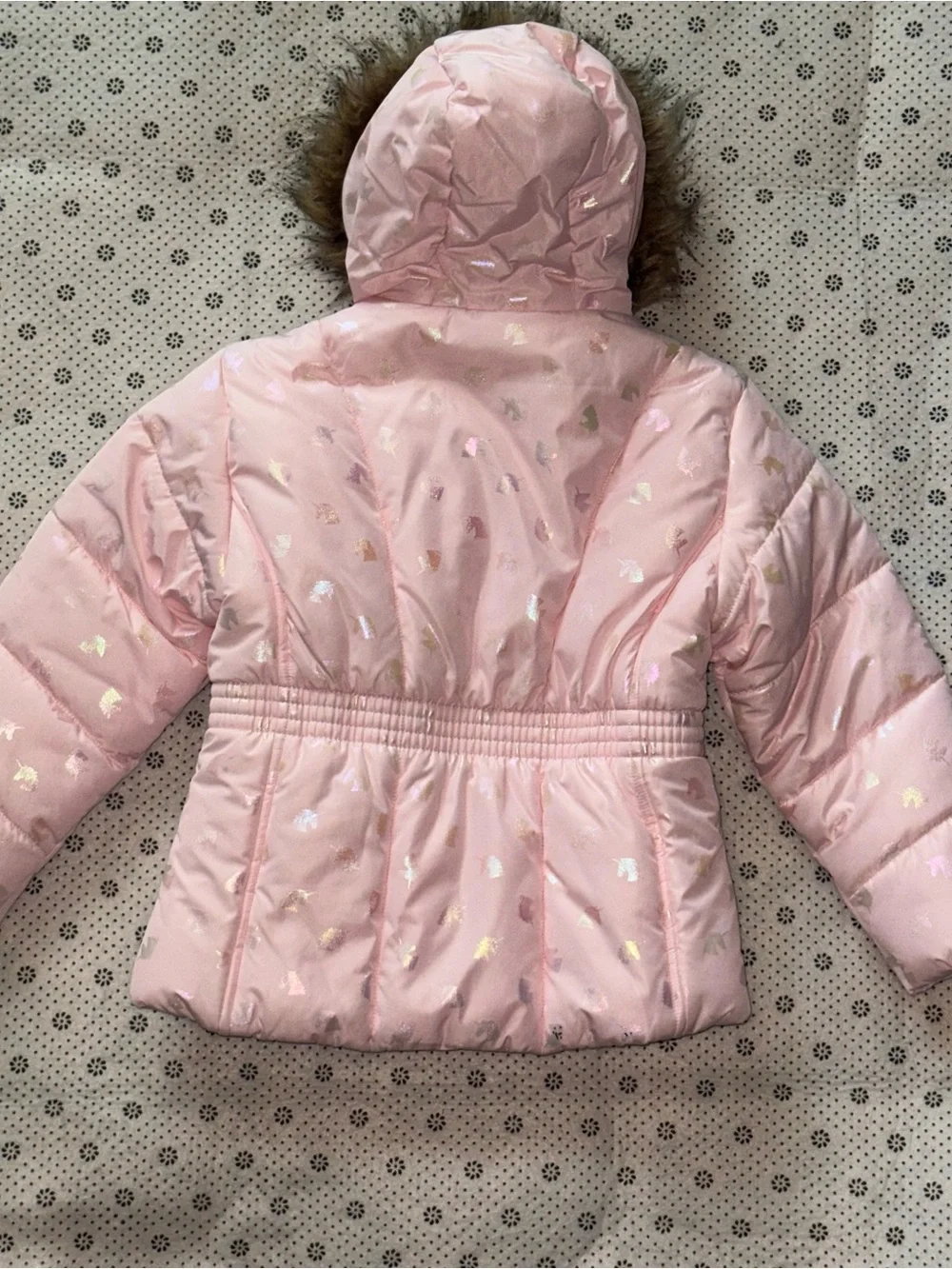 Pink Girls' Hooded Puffer Jacket with Faux Fur Trim